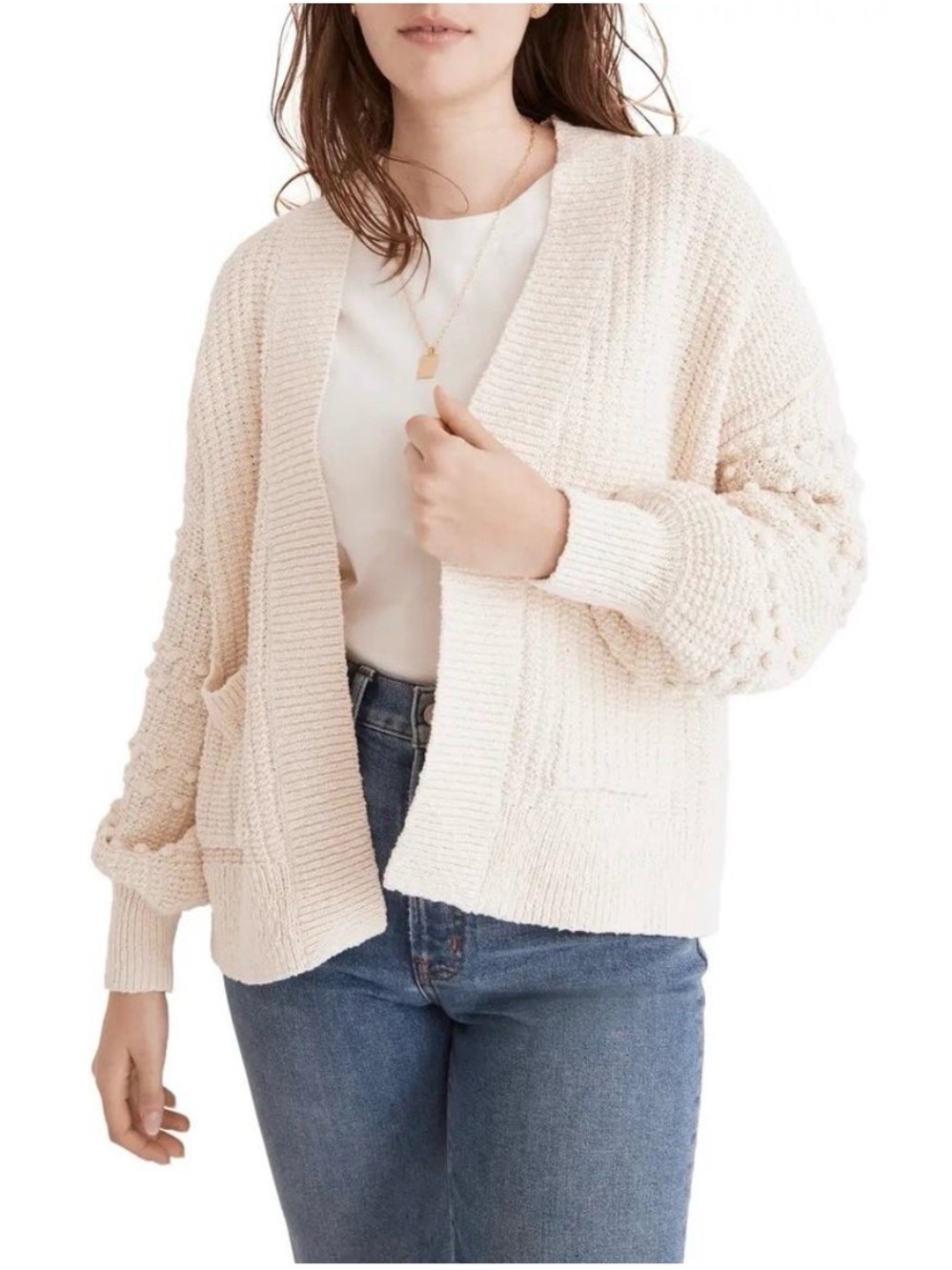 Madewell Cream Open-Front Chunky Knit Cardigan